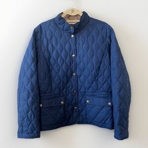 Eddie Bauer Goose Down Quilted Barn Jacket Women XXL Blue Light Snap Up Pockets